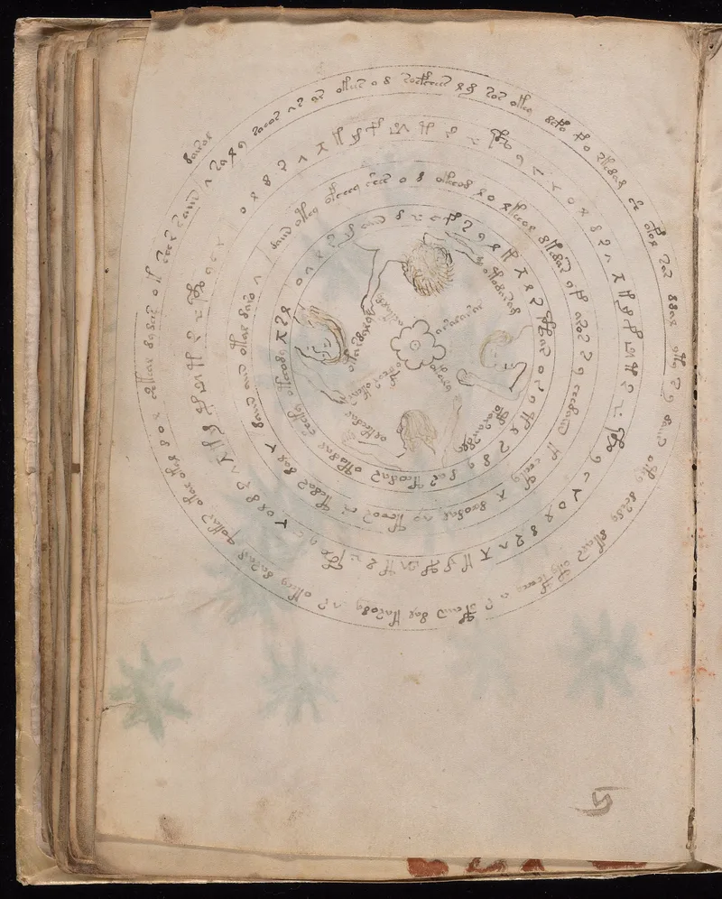 Beinecke MS 408 Folio 57v overview showing four concentric circular bands of text.